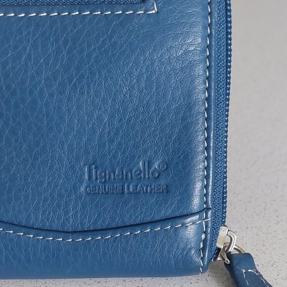 New Tignanello Genuine Blue Leather Zip-around Wallet - Picture 4 of 16